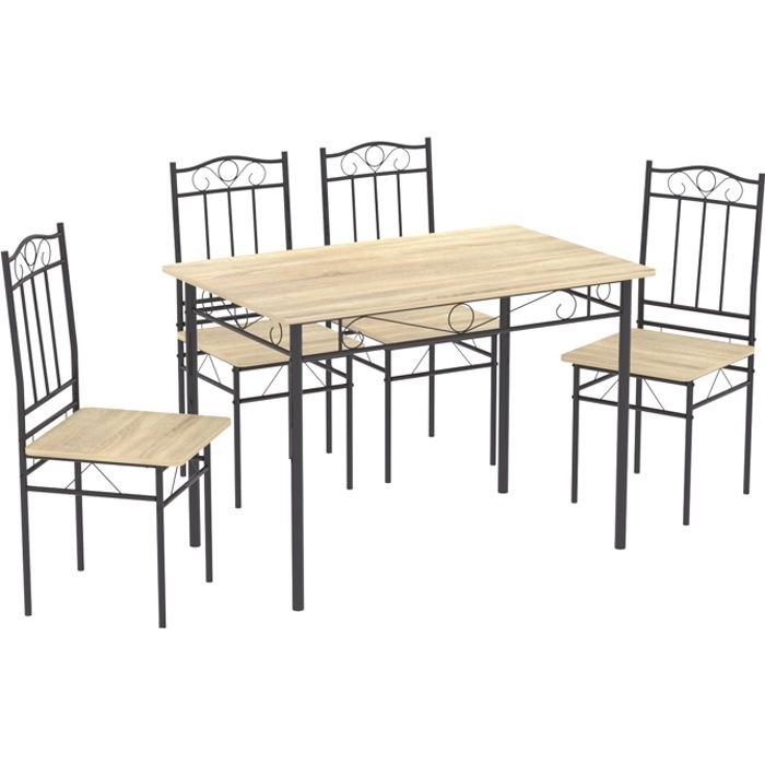 ensemble table à manger 109x 69x 75 cm et 4 chaises-hêtre clair et noir-style industriel, pour cuisine, salle à manger, salon